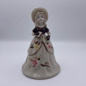 VTG BRINNS PORCELAIN BELL SOUTHERN BELLE w/FLORAL DRESS HAT~PGH PA TAIWAN 5.5"H